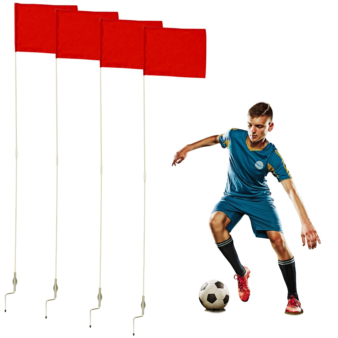 Get Out! Corner Flags for Soccer Field 4pk - 60in Agility Pole with Flag